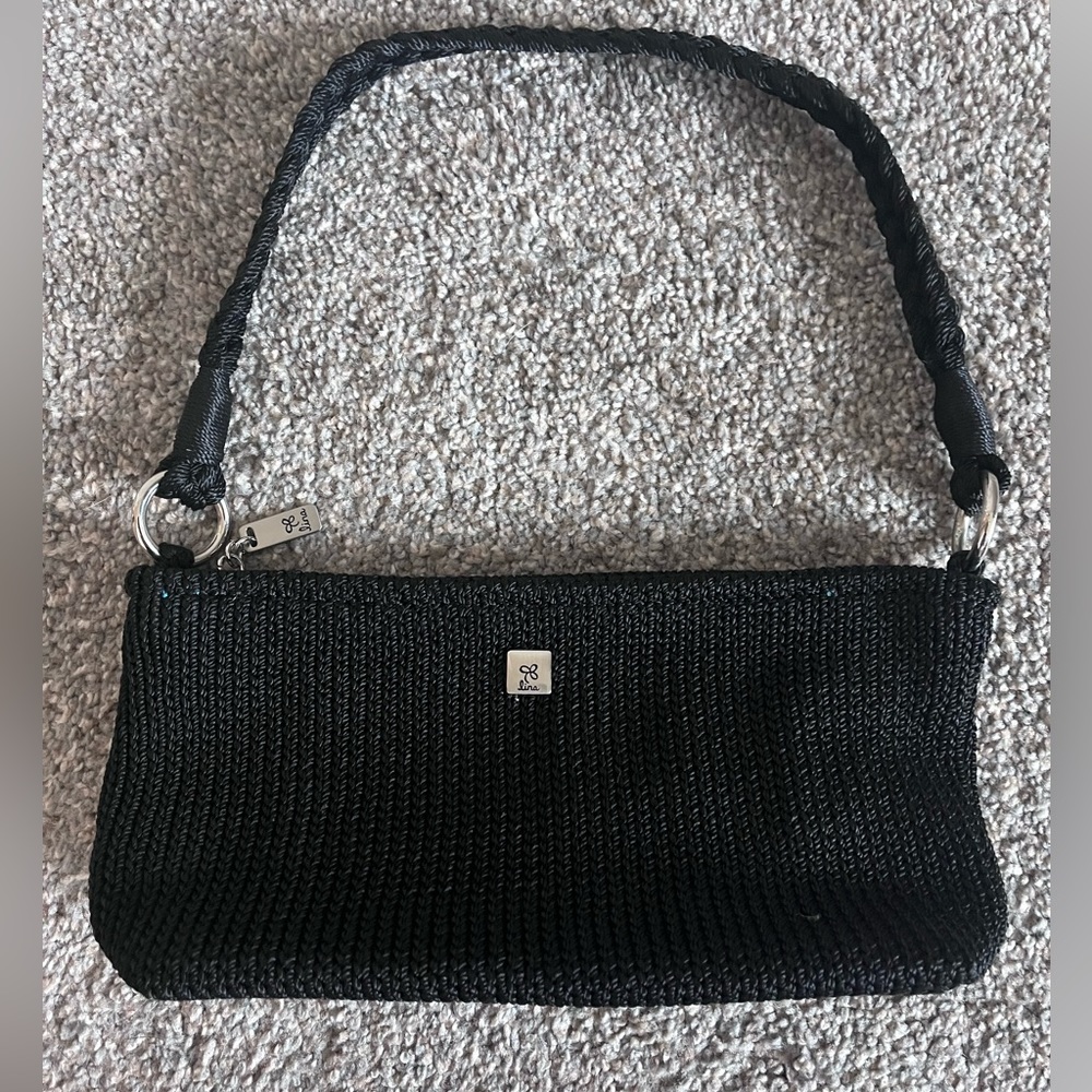 Lina black knit handbag